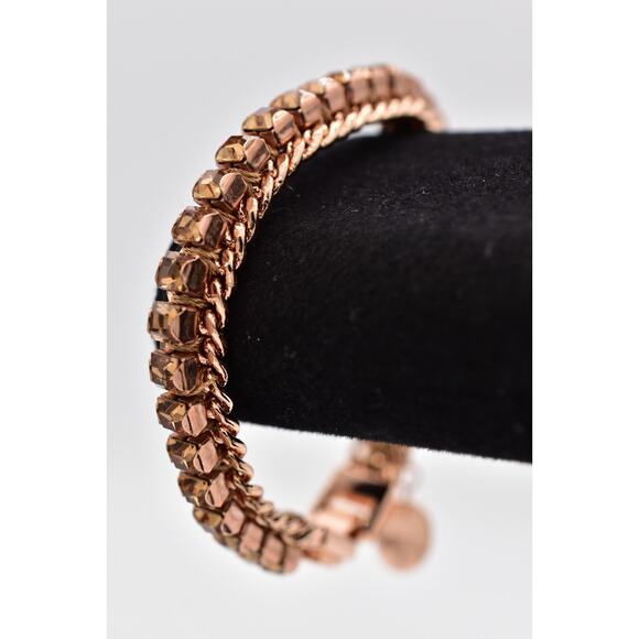 Henri Bendel Rose Gold Chain Crystal Bracelet Champagne Rhinestone Signed BinO - Picture 2 of 12